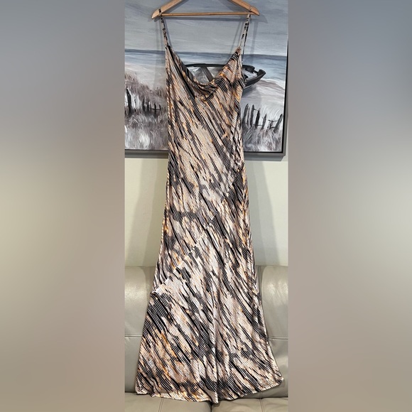 & Other Stories Strappy Cowl-Neck Midi Dress Sz 12 Y2K Long Summer Dress Brown - Picture 11 of 13